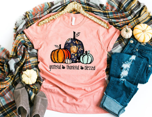 Grateful Thankful Blessed Pumpkin Shirt - Fall Pumpkin Shirt