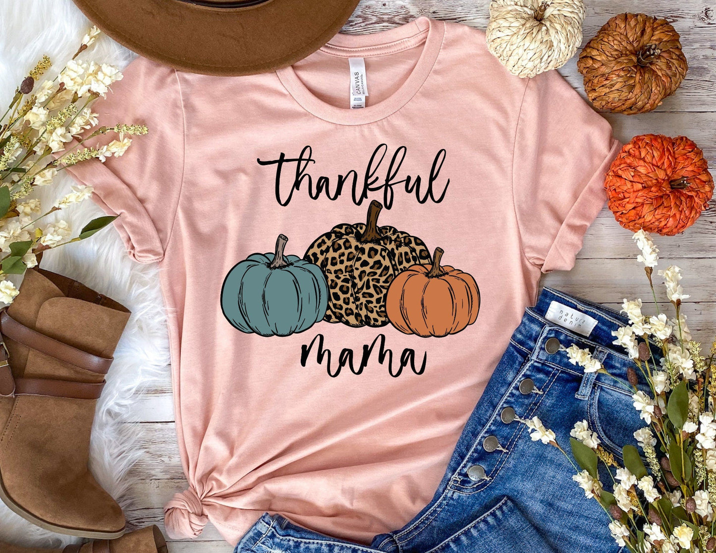 Thankful Mama Pumpkin Shirt - Mom Thanksgiving T-Shirt