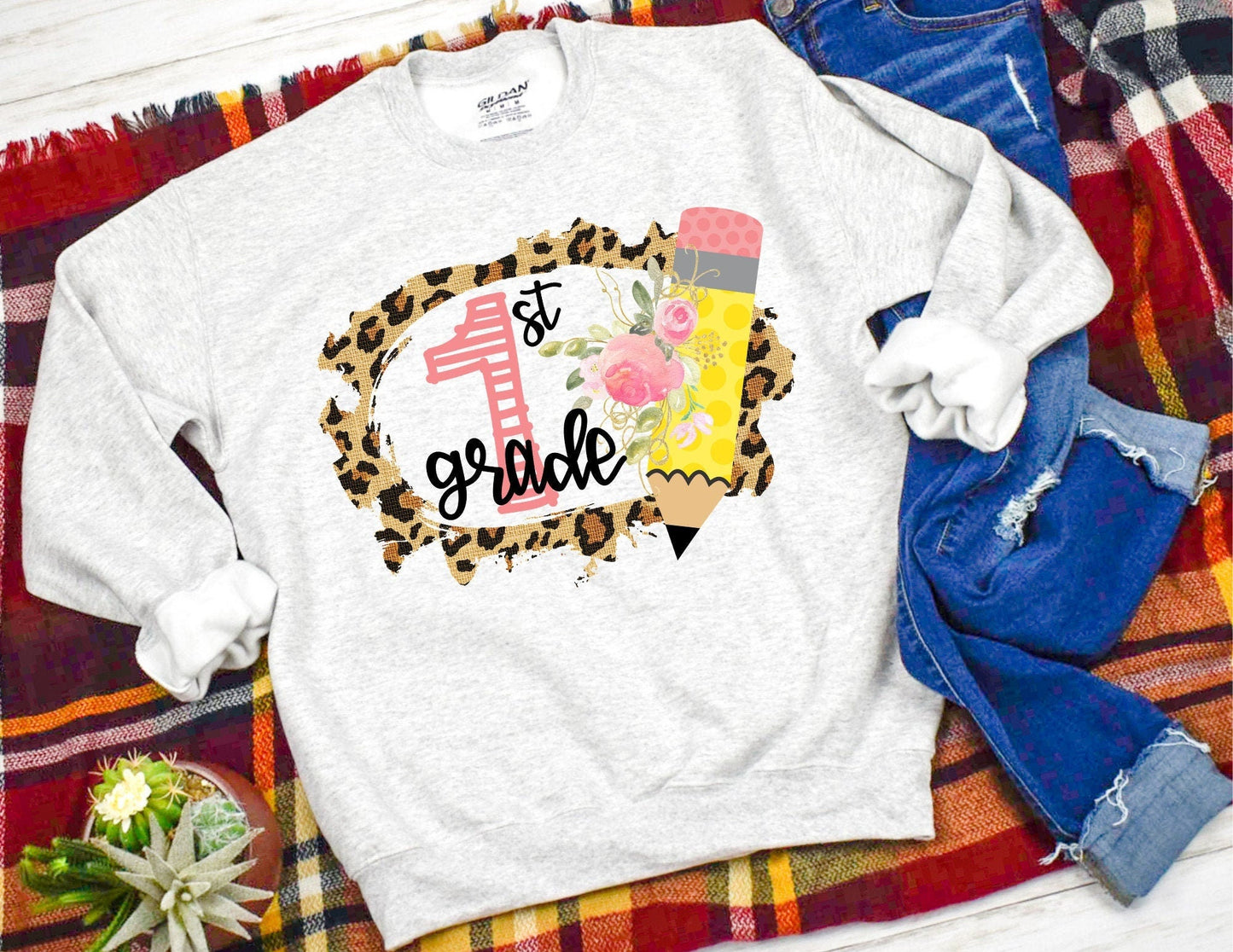 First Grade Leopard Sweatshirt - Teacher Sweatshirt