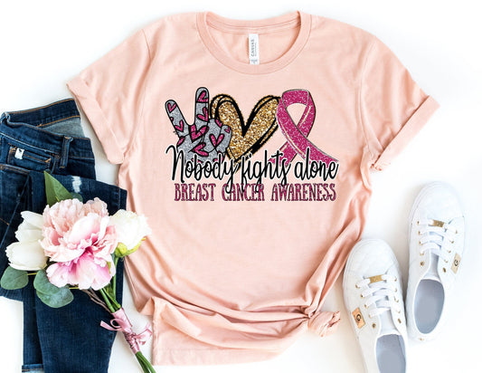 Nobody Fights Alone Breast Cancer Awareness Shirt