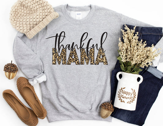 Thankful Mama Leopard Sweatshirt - Fall Mama Sweatshirt