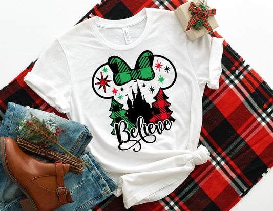 Believe Christmas Shirt with Trees - Christmas T-Shirt