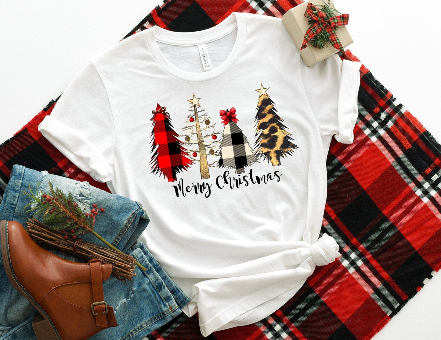 Merry Christmas Shirt with Trees - Christmas Shirt