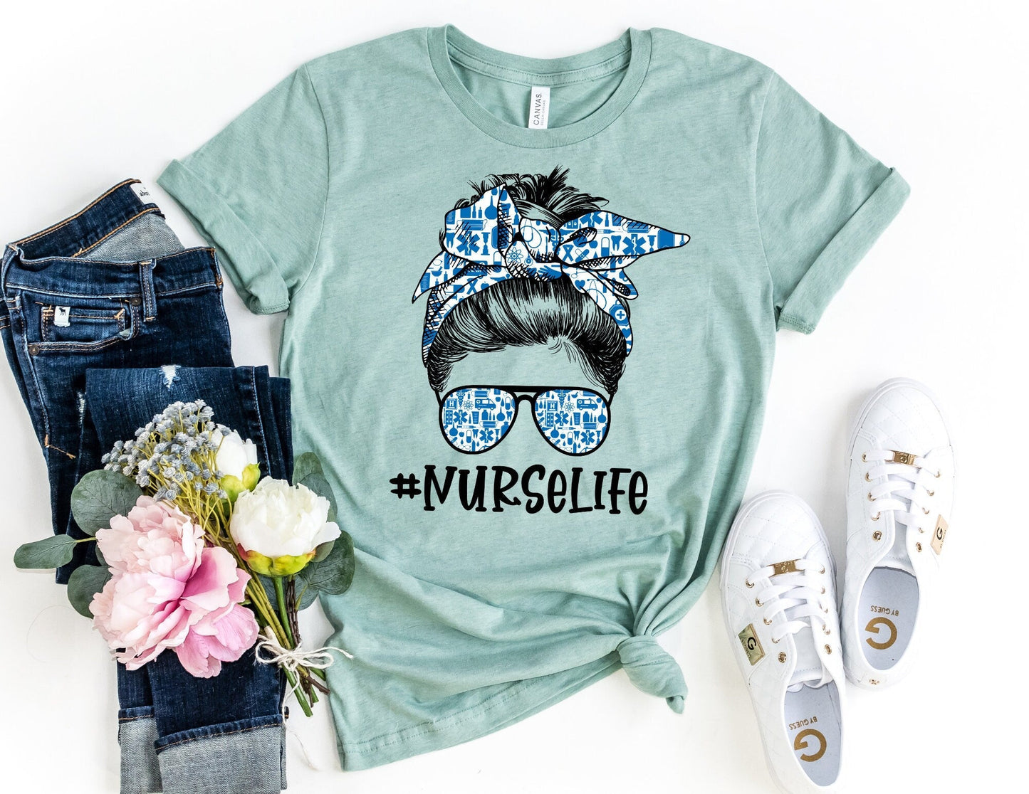 Nurse life Lady with Sunglasses and Bandana - Nurse Shirt