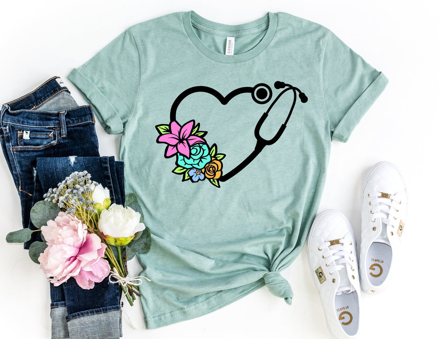 Floral Stethoscope Nurse Shirt