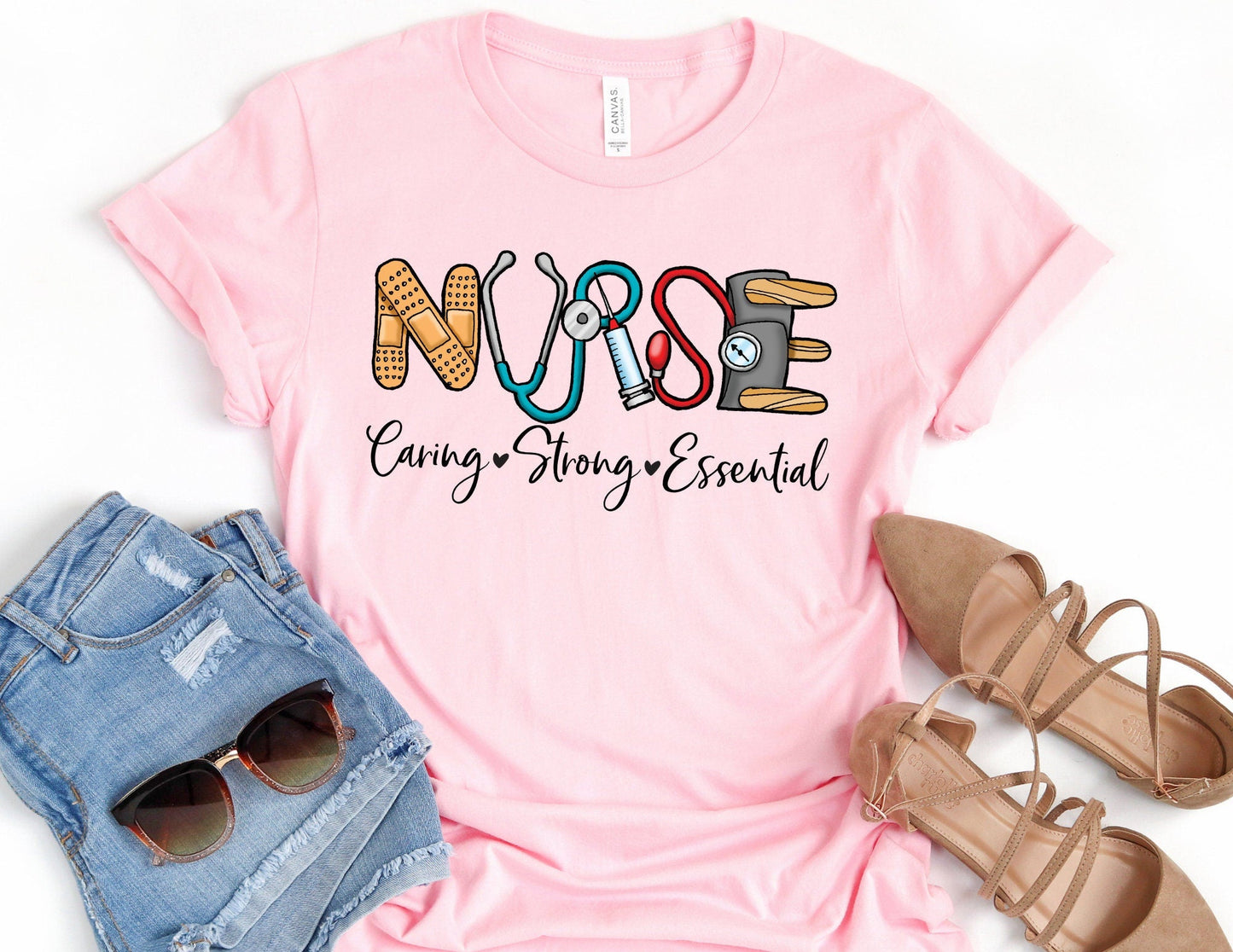 Nurse Caring Strong Essential Shirt - Nurse Shirt