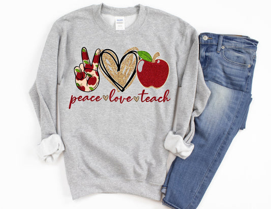 Peace Love Teach Apple Sweater - Teacher Sweatshirt