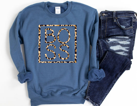 Boss Leopard Square Sweatshirt - Fall Sweatshirt