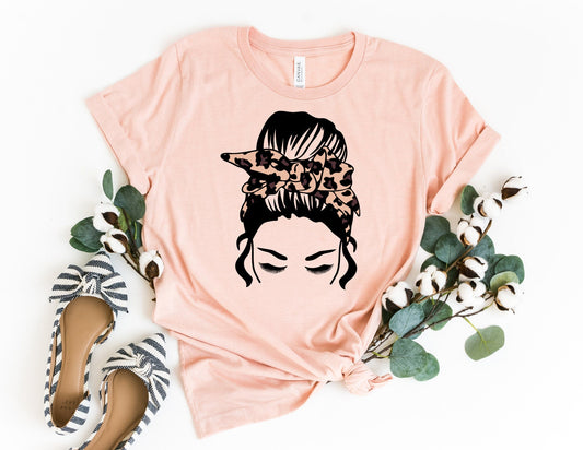 Messy Mom Bun Shirt - Leopard Mom Shirt