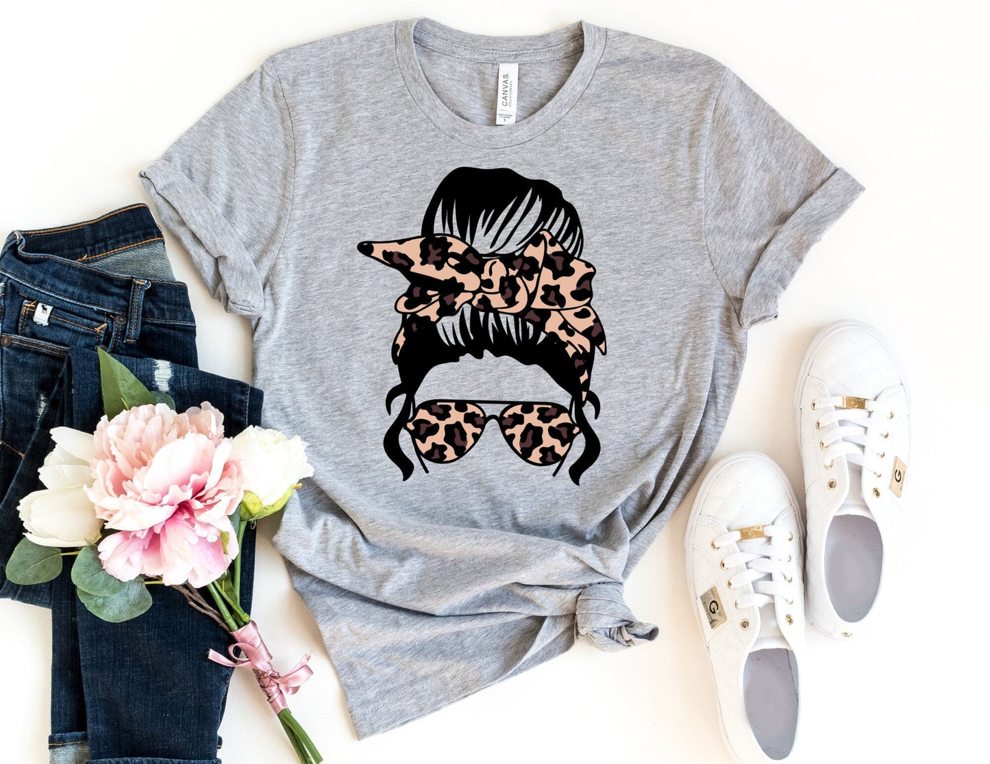 Messy Mom Bun Leopard Sunglasses Shirt - Leopard Mom Shirt