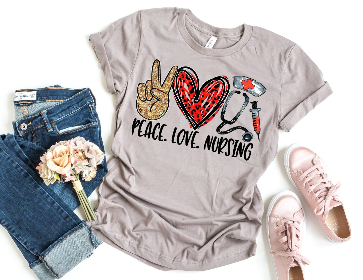 Peace Love Nursing Red Heart - Nurse Shirt