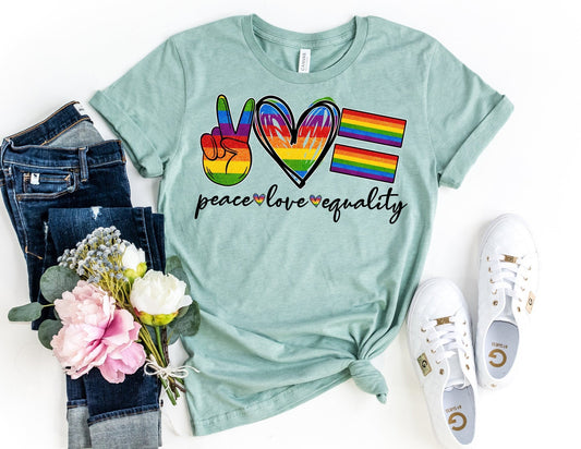 Peace Love Equality Shirt - Rainbow Flag Pride Shirt