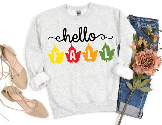 Hello Fall Multicolored Leaves Sweatshirt - Fall Sweatshirt