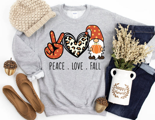 Peace Love Fall Gnome Sweatshirt - Fall Pumpkin Sweatshirt