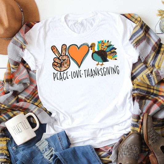 Peace Love Thanksgiving Shirt - Fall Pumpkin T-Shirt