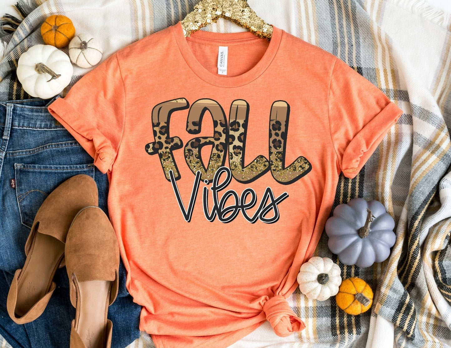 Fall Vibes Leopard Shirt - Fall Pumpkin T-Shirt