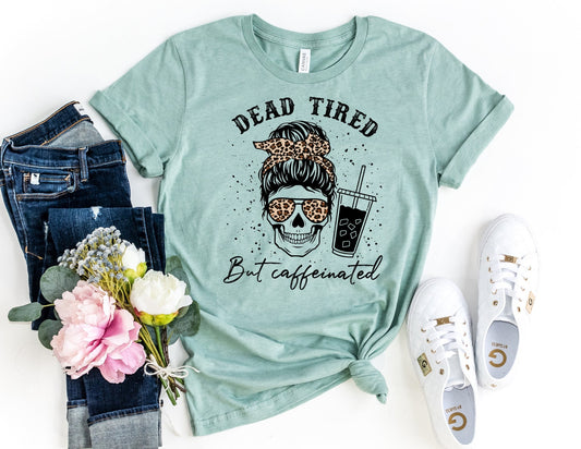 Dead Tired but Caffeinated Leopard Shirt - Fall Pumpkin T-Shirt