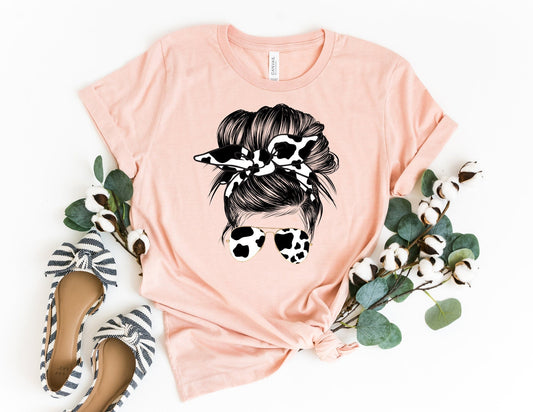 Black and White Cow Hide Shirt - Mom Bun Shirt