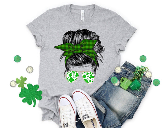 St Patricks Lady with Sunglasses Shirt - St Patricks Shamrock Shirt