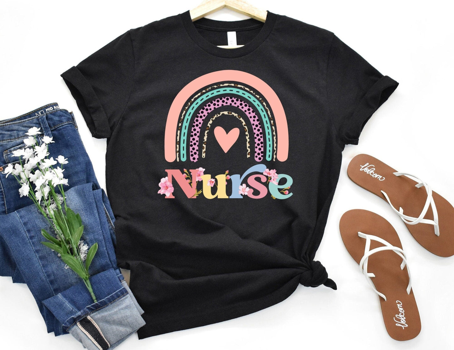 Nurse Floral Rainbow Shirt - Easter Nurse Shirt