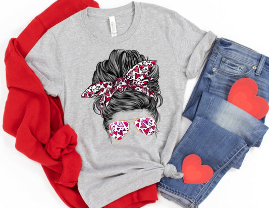 Lady Valentine Messy Bun Shirt - Valentines Day Shirt