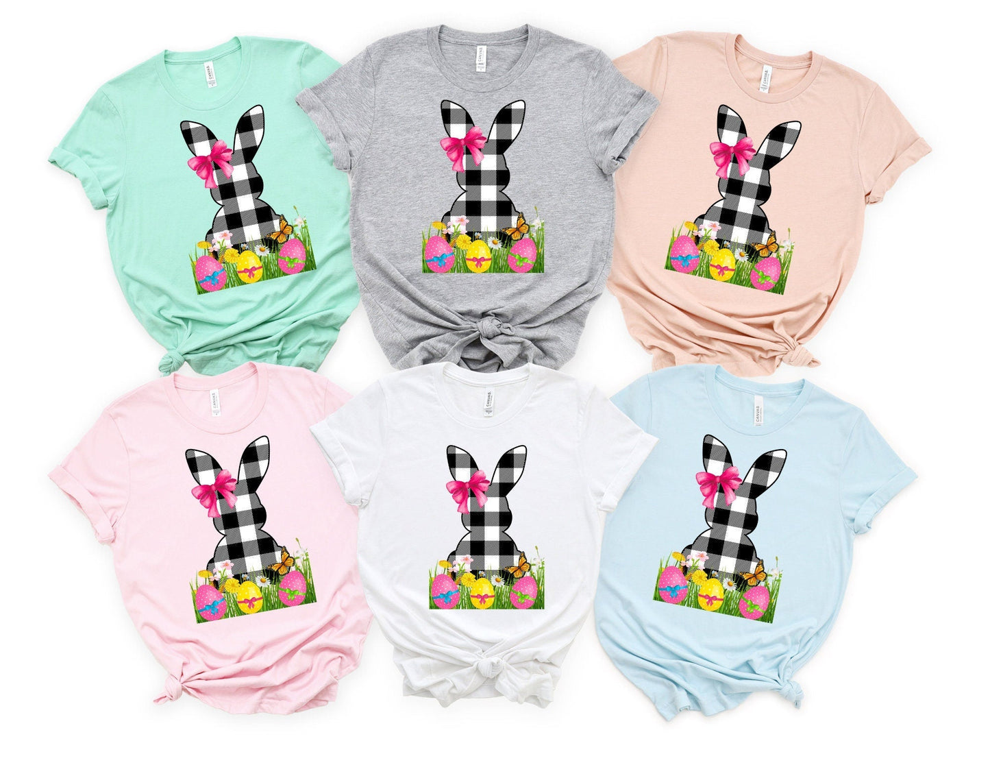 Black and White Plaid Bunny Shirt - Bunny Easter Shirt