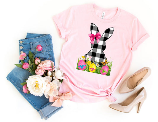 Black and White Plaid Bunny Shirt - Bunny Easter Shirt