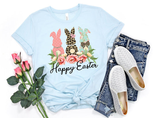 Happy Easter Floral Bunny Shirt - Bunny Easter Shirt