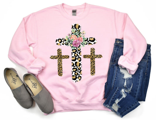 Three Leopard Crosses Sweatshirt - Easter Sweatshirt