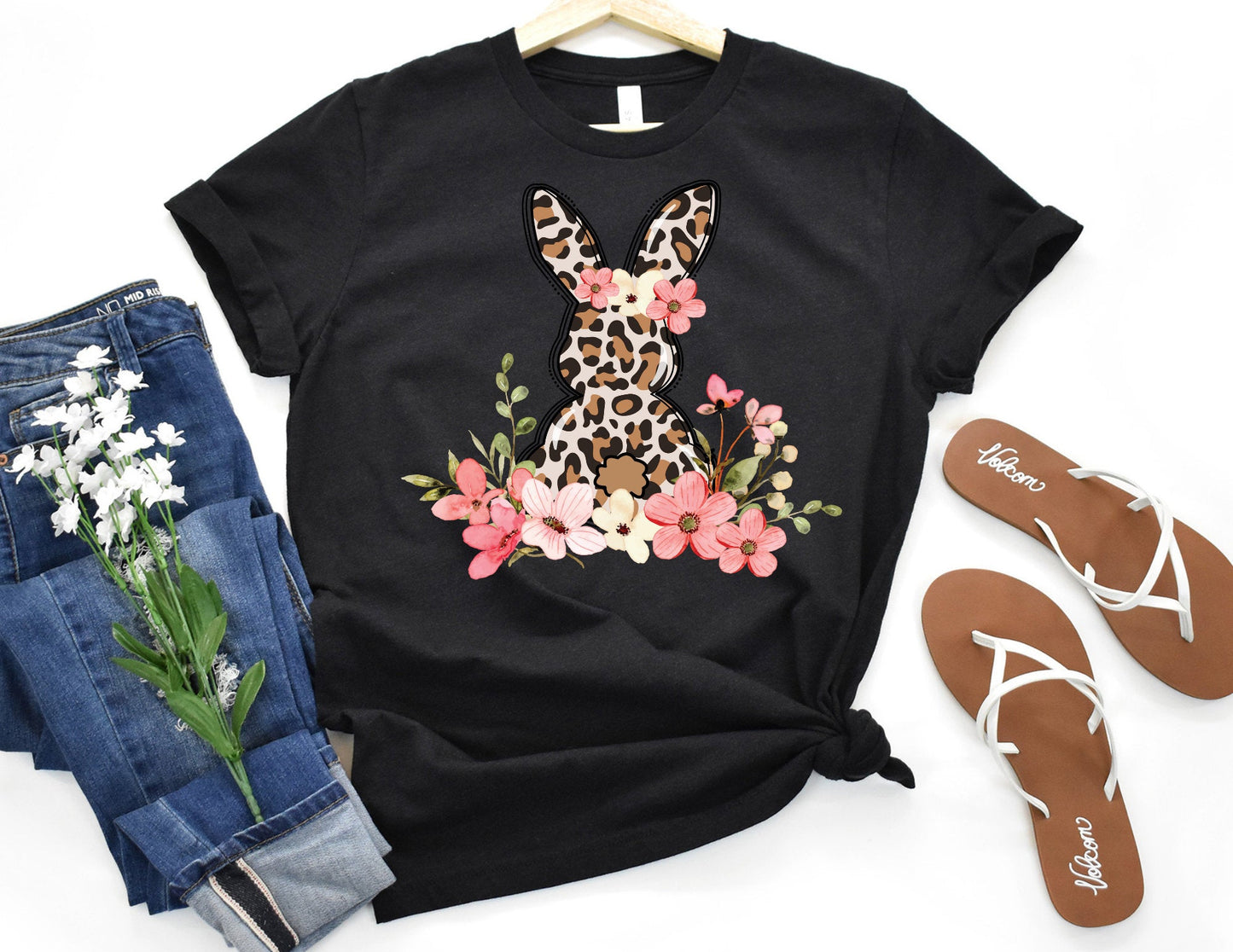 Floral Leopard Bunny Shirt - Easter Shirt