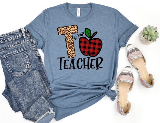 T is for Teacher Shirt - Leopard Teacher Shirt