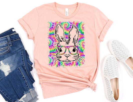 Tie Dye Bunny with Glasses Shirt - Easter Shirt