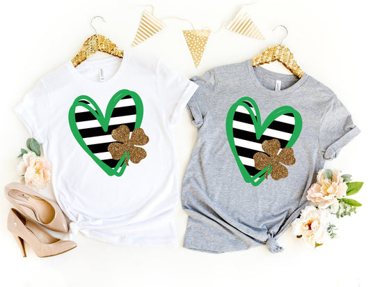 Glitter Shamrock Heart Shirt - St Patricks day Shirt