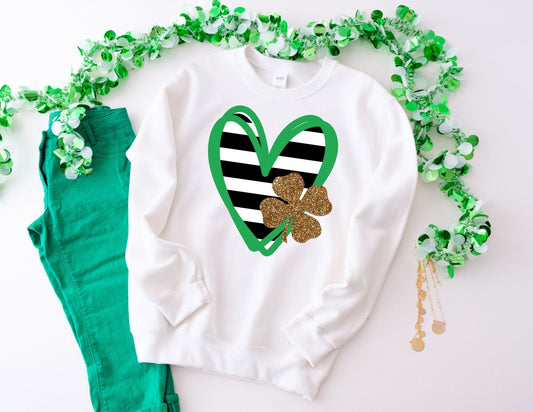 Glitter Heart Shamrock Sweatshirt - St Patrick's Day Sweatshirt