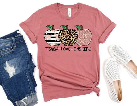 Teach Love Inspire Apple Shirt - Teacher Shirt