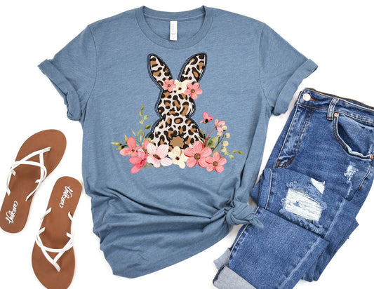 Floral Leopard Bunny Shirt - Easter Shirt